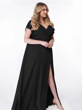 Azazie Black V-Neck Draped Maxi Gown with Side Slit